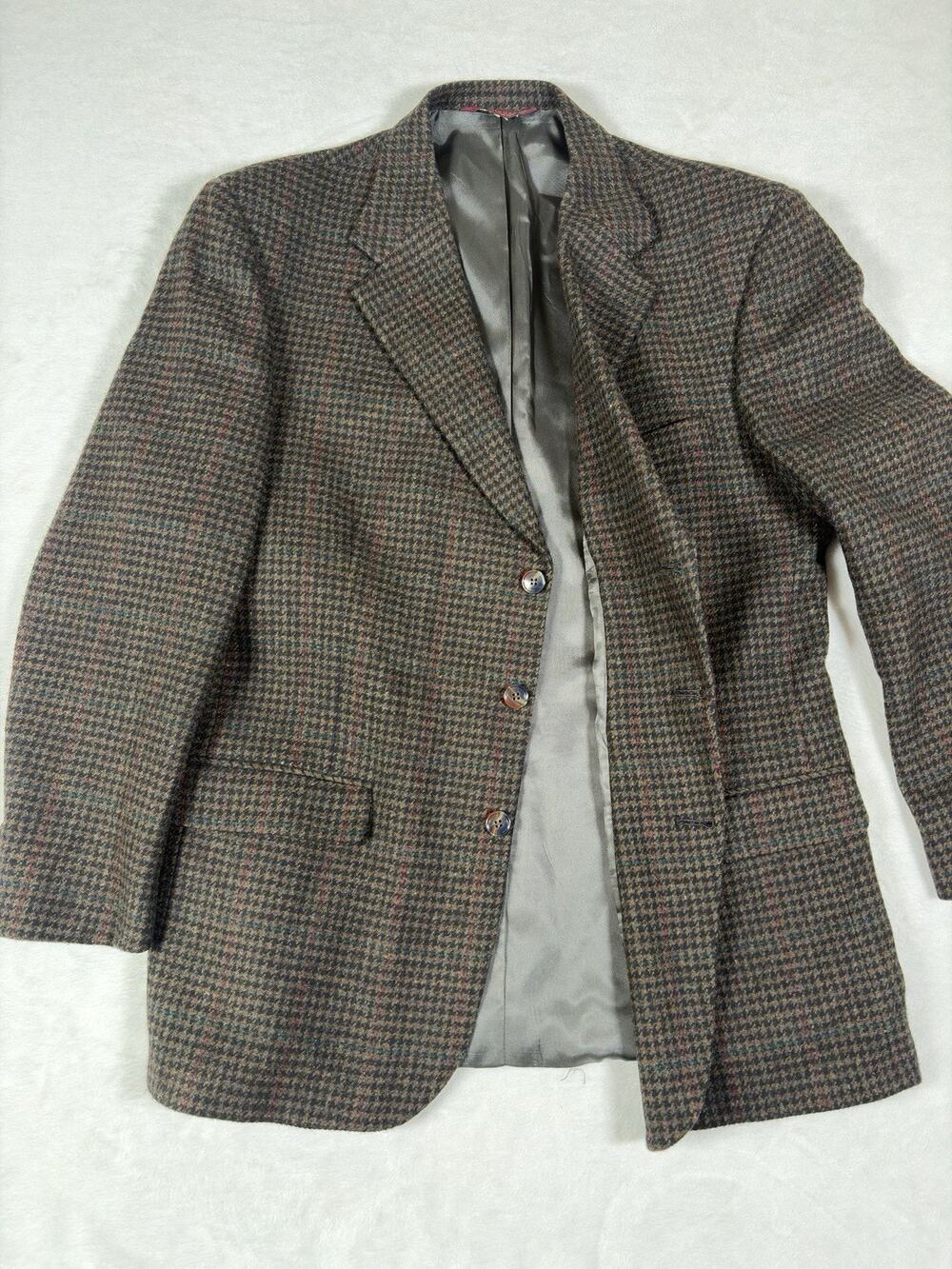 VTG Bert Pulitzer Wool Tweed Sport Coat 42R Brown Houndstooth USA